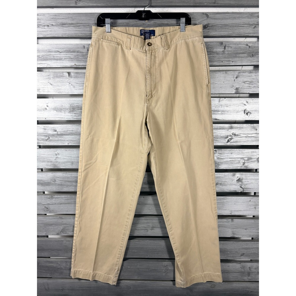 Vintage Polo Ralph Lauren Mens 34x34 Khaki Chino Pants Flat Front Cotton Beige